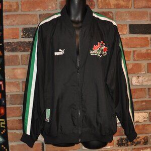Vintage Puma 2003 Grey Cup Regina CFL Black Track Jacket Green & White Stipe L